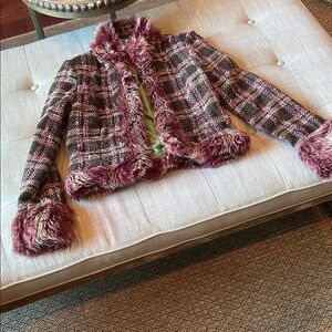 True Meaning Vintage Y2K Tweed Faux Fur Blazer Jacket Size 4